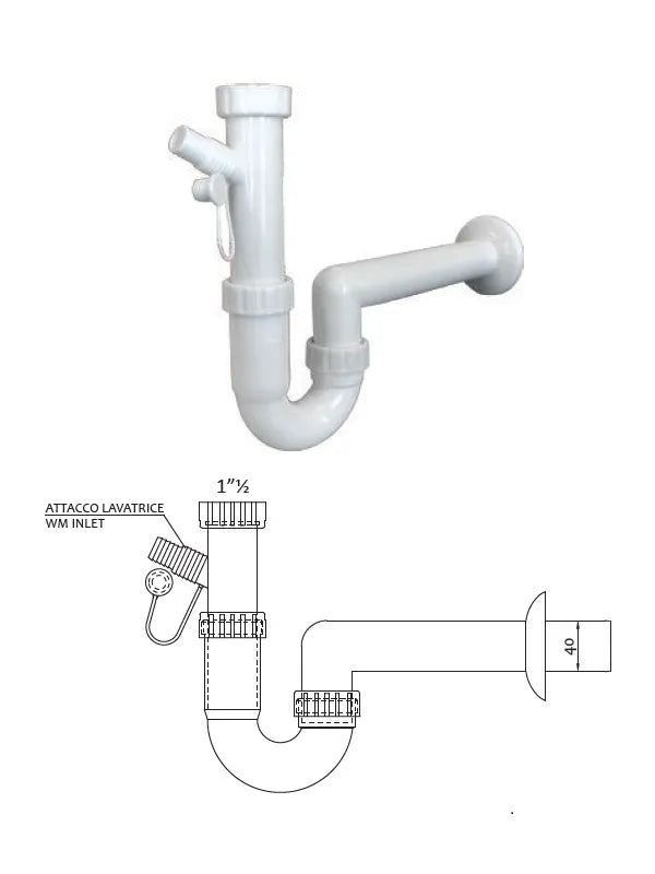 S-tipo sifonas, be ventilio 1006SS0001, 1 1/2"x40