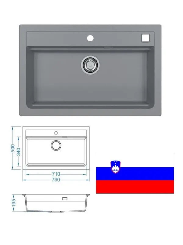 Virtuvinis plautuvė 79x50, ATROX 40, Granitāla