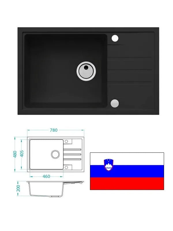 Virtuvės plautuvė 78x48 INTERMEZZO 130, granito juoda