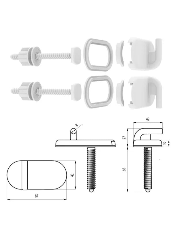 Reguliuojamas klozeto dangčio tvirtinimas 019/D, plastikinis, ilgas, SK1263