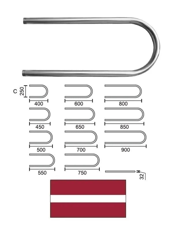 Dvieļu žāvētājs U-veida L-550 C-250 1* 10044, U-VEIDA