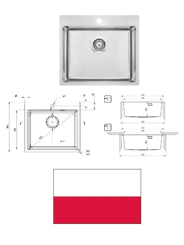 Nerūdijančio plieno virtuvės plautuvė 55x50,5x20, OLFATO