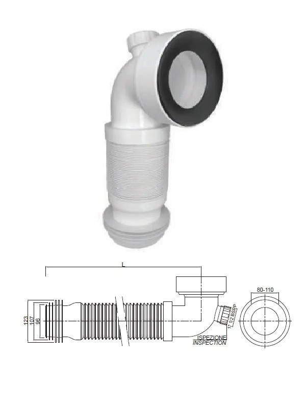 Gofras plastmasas tualetes caurule PVC 1024ELBOW1, 265-450mm
