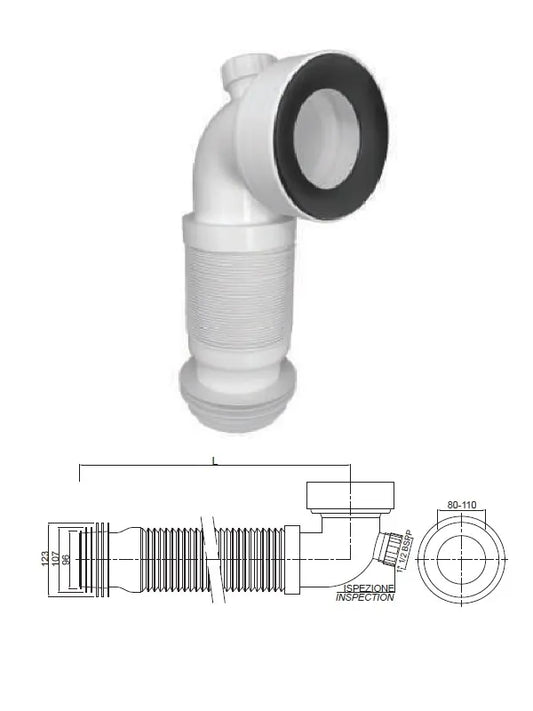Gofras plastmasas tualetes caurule PVC 1024ELBOW1, 265-450mm