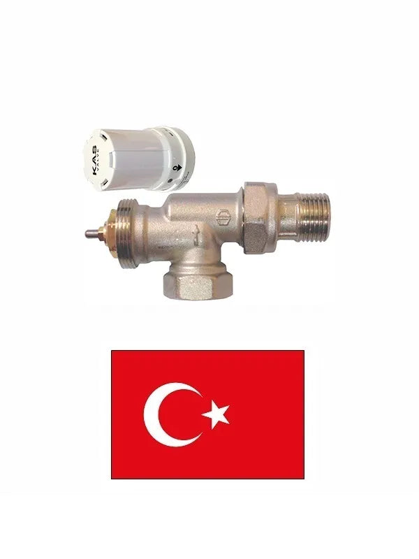 Termostatinis ventilis kampinis su galvute 1309007, 1/2"