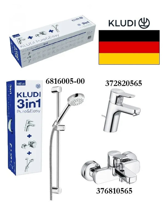 Vonių maišytuvas su komplektu ir praustuvo maišytuvu 3-in-1 KLUDI, PURE&EASY
