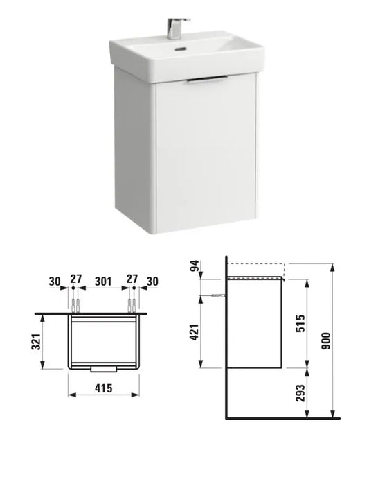 Spintelė su praustuvu Pro S 415x325, matinė/balta