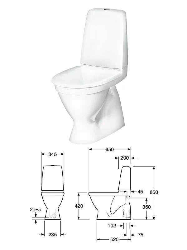 WC puodas su dangčiu WC2/4, 45 laipsnių nuotakas, OCEANIC