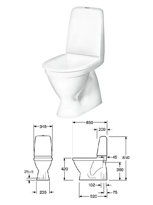 WC puodas su dangčiu WC2/4, 45 laipsnių nuotakas, OCEANIC