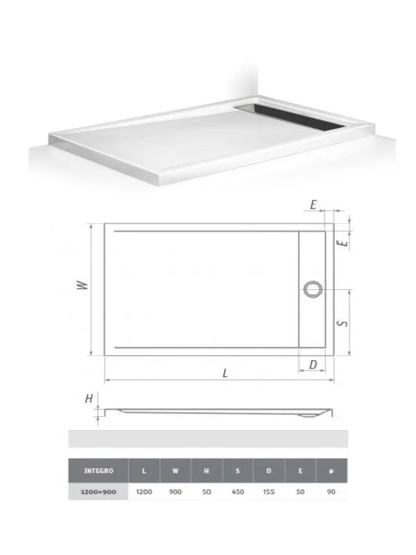 Dušo padėklas INTEGRO 1200x900, kvadratinis, INTEGRO