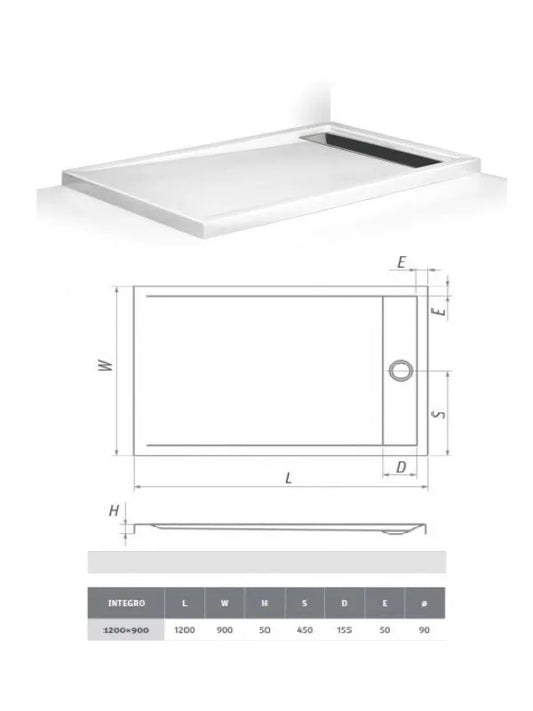 Dušo padėklas INTEGRO 1200x900, kvadratinis, INTEGRO