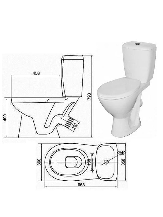 WC puodukas su sėdyne, 45 laipsnių nuotakas 769, KORAL