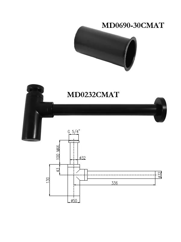 Sifono vamzdis 30cm MD0690-30CMAT, JUODAS/MATINIS.