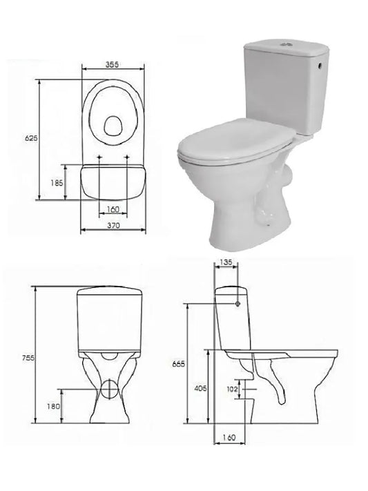 WC puodas su dangčiu, horizontalus nuotakas 114, MERIDA