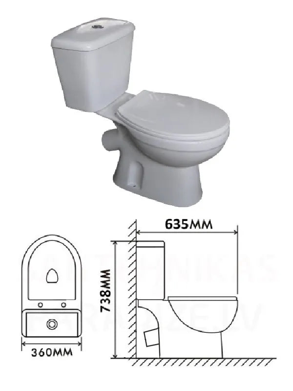 WC puodas MILA su SC dangčiu, 45 laipsnių nuotakas, MILA