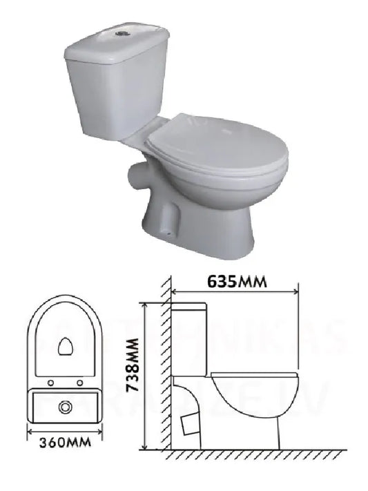 WC puodas MILA su SC dangčiu, 45 laipsnių nuotakas, MILA