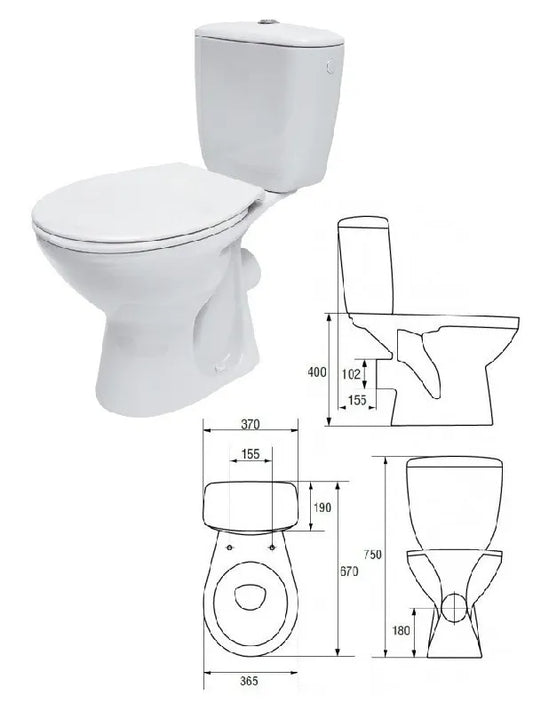 WC puodas su dangčiu, horizontalus nuotakas, MITO