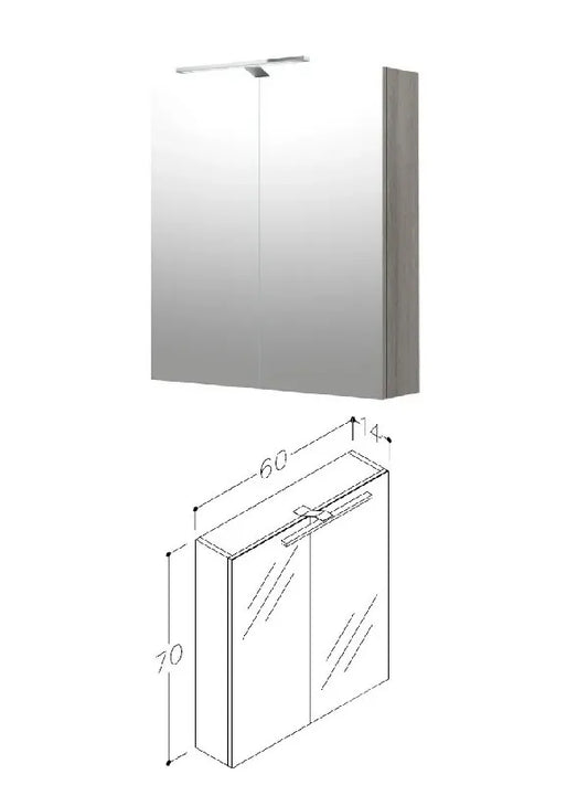 Veidrodinė spintelė su LED 60cm, balta, SCANDIC