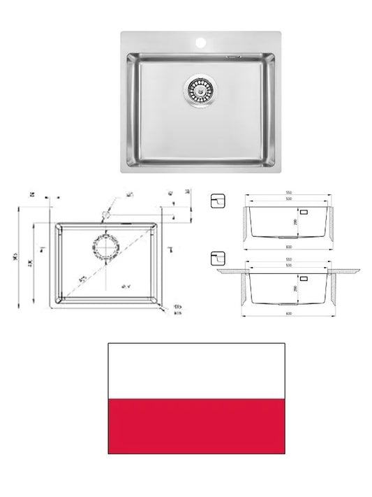 Nerūdijančio plieno virtuvės plautuvė 55x50,5x20, OLFATO