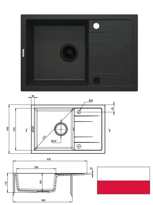 Granitinė plautuvė metallic graphite 67x44, CORIO