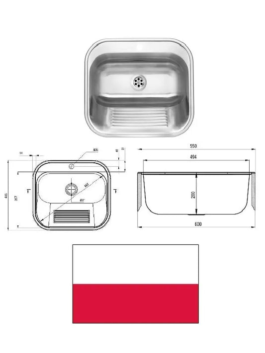 Ekonominė metalinė plautuvė su tvirtinimais, sifonu, KOMORA